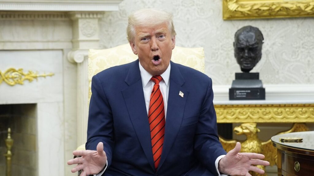U.S. President Donald Trump speaks during his meeting with NATO Secretary General Mark Rutte, in the Oval Office of the White House in Washington, D.C., U.S., March 13, 2025. (EPA Photo)