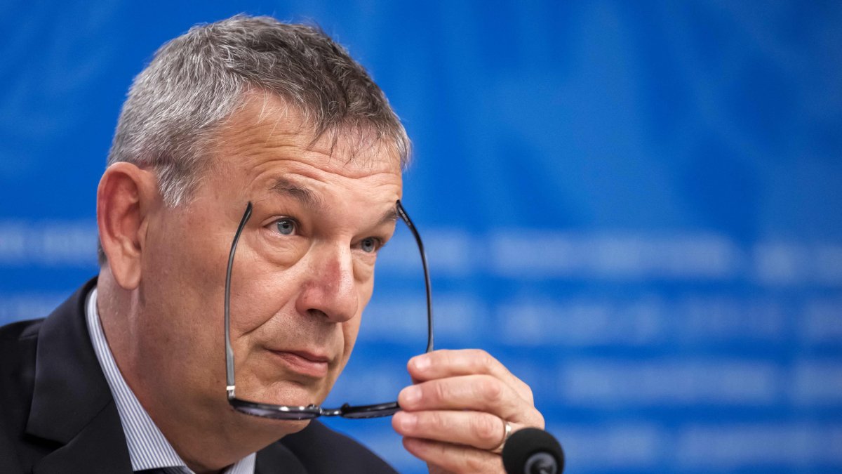 UNRWA Commissioner-General Philippe Lazzarini adjusts his glasses during a news conference on the situation in the Gaza Strip, at the United Nations offices, Geneva, Switzerland, March 10, 2025. (AFP Photo)