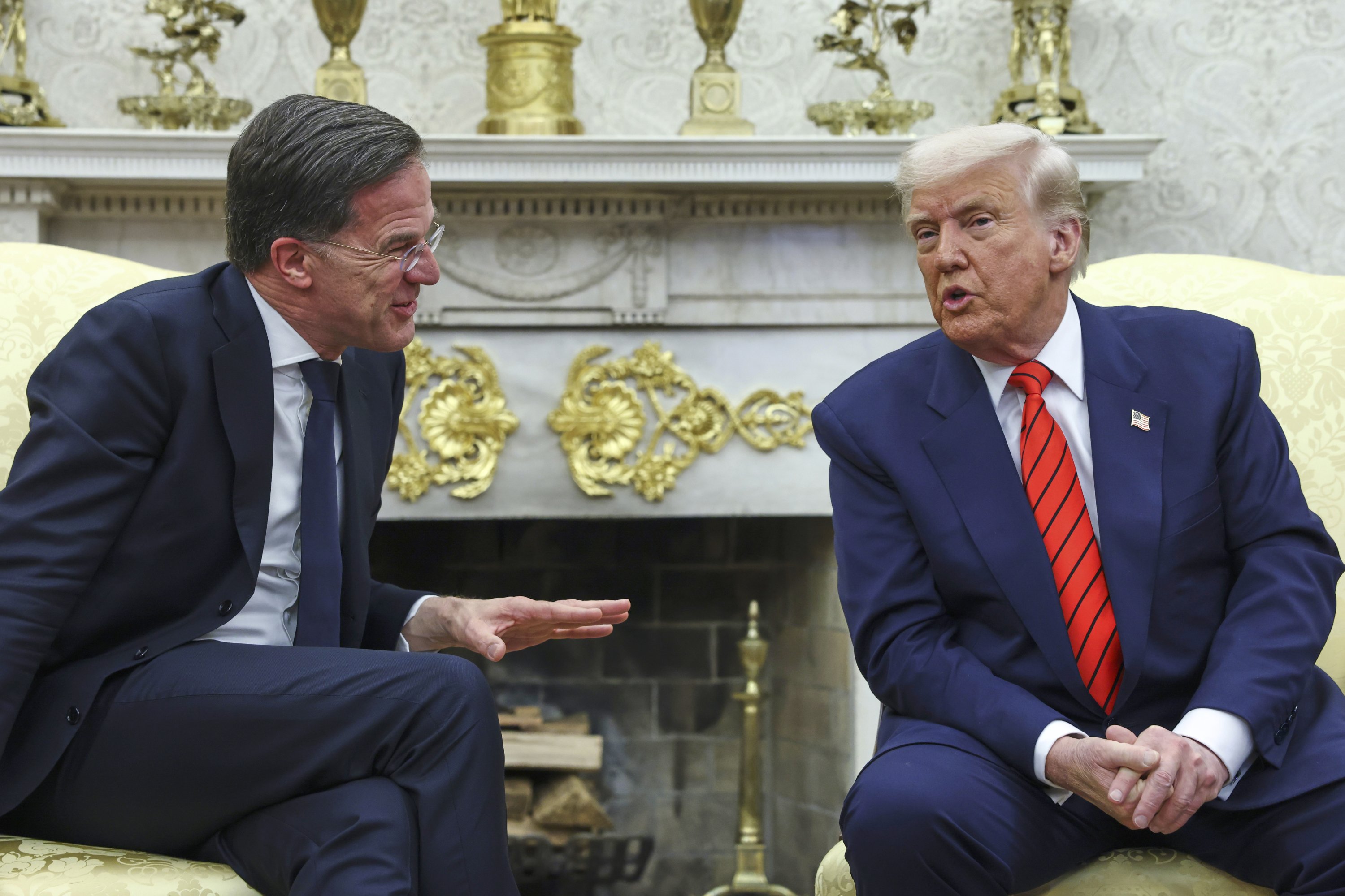 373076 President Donald Trump meets NATO Secretary General Mark Rutte in the Oval Office at the White House, Washington, U.S., March 13, 2025. (AP Photo)