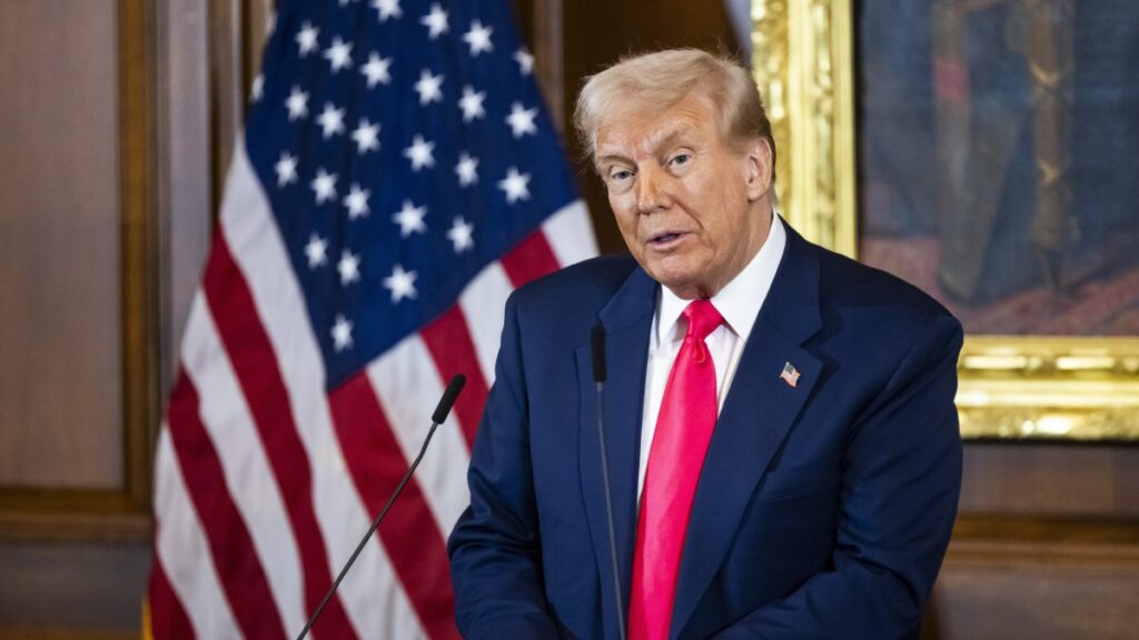 U.S. President Donald Trump speaks as he joins the Taoiseach of Ireland Micheal Martin and Speaker of the House Mike Johnson at the Friends of Ireland Luncheon at the U.S. Capitol, Washington, U.S., March 12, 2025. (EPA Photo)