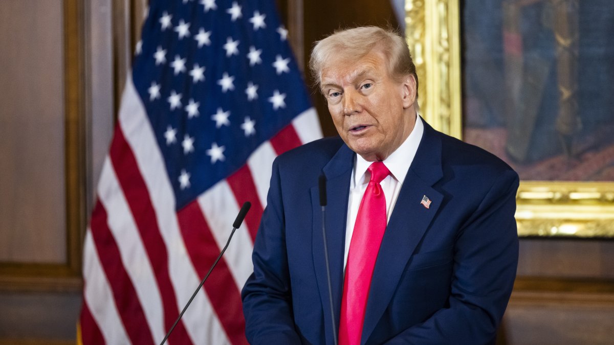 U.S. President Donald Trump speaks as he joins the Taoiseach of Ireland Micheal Martin and Speaker of the House Mike Johnson at the Friends of Ireland Luncheon at the U.S. Capitol, Washington, U.S., March 12, 2025. (EPA Photo)