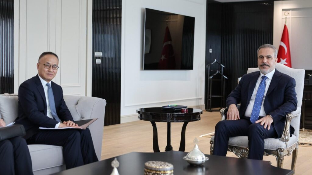 Foreign Minister Hakan Fidan (R) receives Chinese Deputy Foreign Minister Chen Xiaodong and the accompanying delegation at the Foreign Ministry, Ankara, Türkiye, March 19, 2025. (AA Photo)