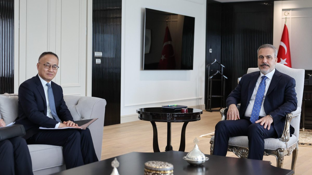 Foreign Minister Hakan Fidan (R) receives Chinese Deputy Foreign Minister Chen Xiaodong and the accompanying delegation at the Foreign Ministry, Ankara, Türkiye, March 19, 2025. (AA Photo)