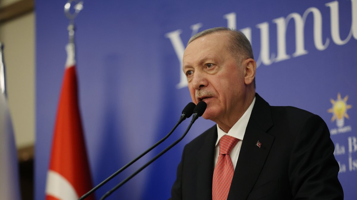 President Recep Tayyip Erdoğan speaks during an iftar, a fast-breaking meal, in the capital, Ankara, Türkiye, March 20, 2025. (AA Photo)