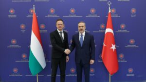 Foreign Minister Hakan Fidan is seen with his Hungarian counterpart in the ministry, Ankara, Türkiye, March 21, 2025 (AA Photo)