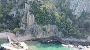 An aerial view of the Güzelcehisar lava columns along the coastline in Bartın, Türkiye, March 23, 2025. (DHA Photo)