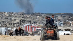 Smoke rises from Israeli bombardment west of Beit Lahia in the northern Gaza Strip, Palestine, March 24, 2025. (AFP Photo)
