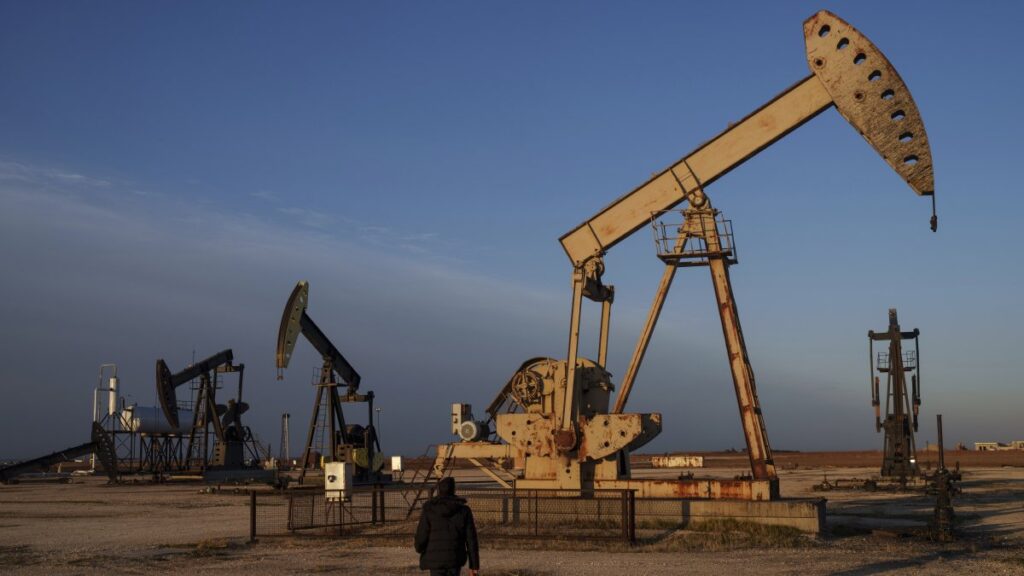 View of pumpjacks at an oil field in an area controlled by the terrorist YPG, Qamishli, Syria, Feb. 3, 2025. (AP Photo)