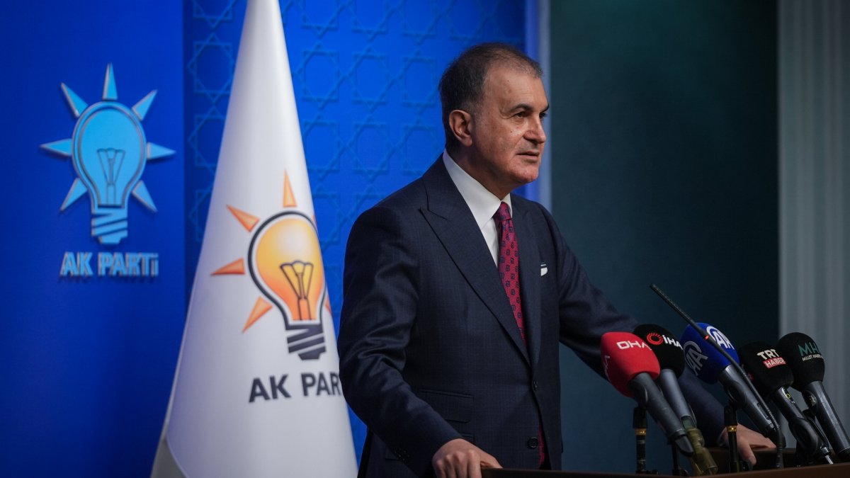 AK Party Deputy Chair and spokesperson Ömer Çelik speaks at a news conference at the party's headquarters, Ankara, Türkiye, March 20, 2025. (AA Photo)