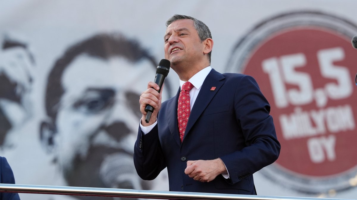 CHP leader Özgür Özel speaks after his re-election in the capital Ankara, Türkiye, April 6, 2025. (AA Photo)