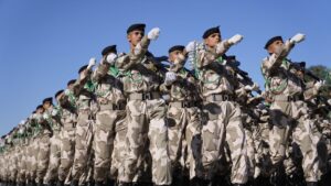 Iraqi soldiers march during an Army Day event in Baghdad, Iraq, Jan. 6, 2024. (AP Photo)