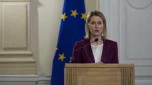 The EU's top diplomat Kaja Kallas speaks at an event in Sarajevo, Bosnia, April 9, 2025. (AA Photo)