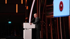 President Recep Tayyip Erdoğan is seen at the Nest Congress center in Antalya province, Türkiye, April 11, 2025 (AA Photo)