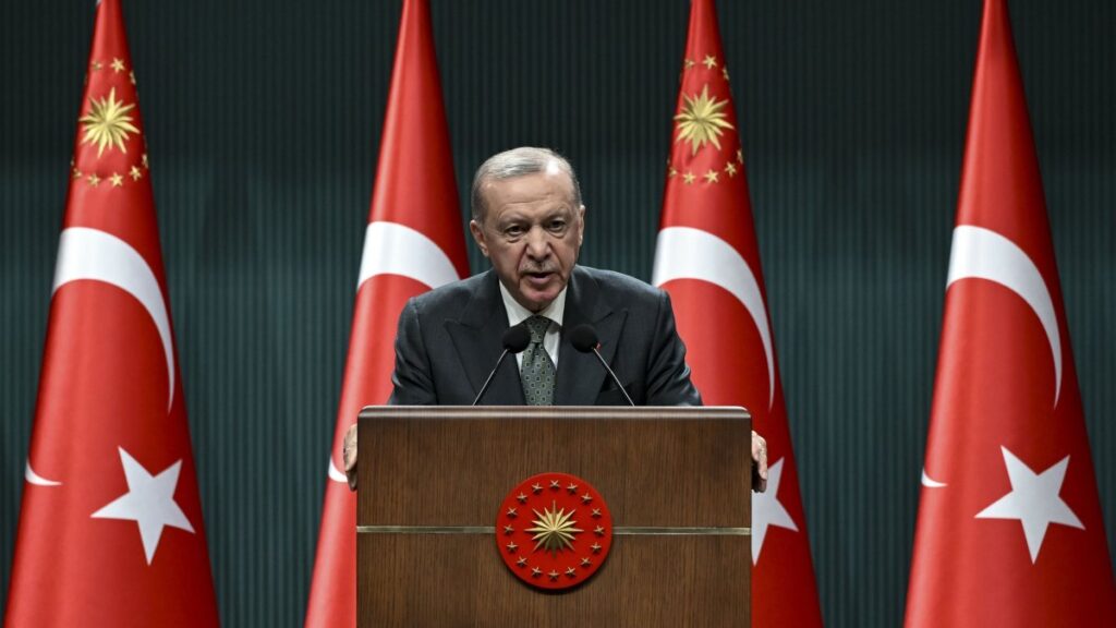 President Recep Tayyip Erdoğan delivers a speech following the Cabinet meeting at the Presidential Complex, Ankara, Türkiye, April 15, 2025. (AA Photo)