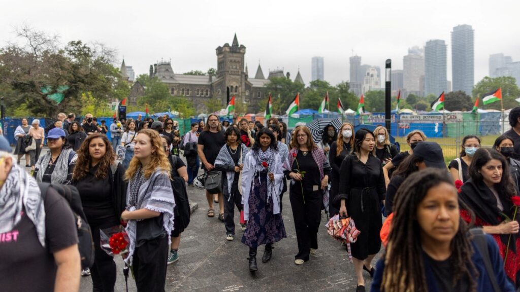 Pro-Palestinian protesters and their supporters hold a graduation ceremony in honour of those in Gaza at the University of Toronto on their first day of convocation in Toronto, Ontario, Canada, June 3, 2024. (Reuters File Photo)
