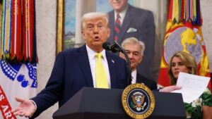 U.S. President Donald Trump speaks during the swearing in ceremony of Mehmet Öz as Administrator of the Centers for Medicare and Medicaid Services in the Oval Office at the White House in Washington, D.C., April 18, 2025. (EPA Photo)