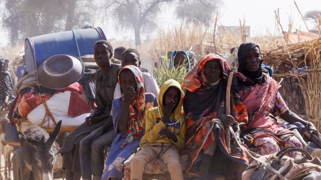 Displaced people ride an animal-drawn cart, following Rapid Support Forces (RSF) attacks on Zamzam displacement camp, in the town of Tawila, North Darfur, Sudan, April 15, 2025. (Reuters Photo)