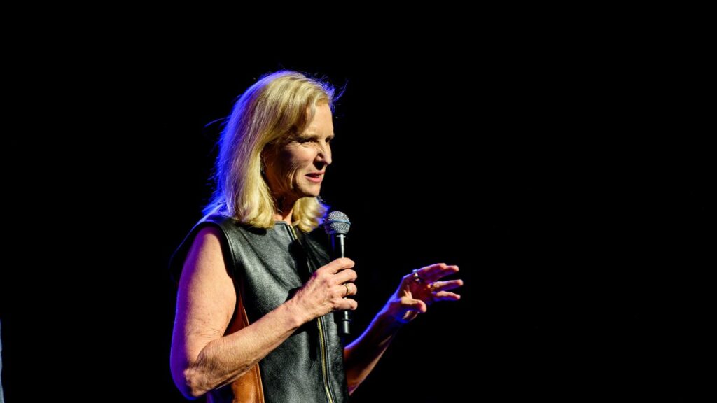 Kerry Kennedy on stage during Stars In The House Celebrates Fifth Anniversary With Special Concert Performance Of "Finn" at The Town Hall, New York City, U.S., March 17, 2025. (Getty Images Photo)