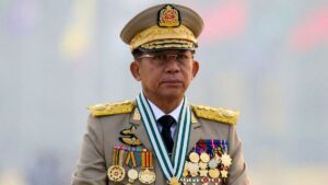 Myanmar's junta chief Senior General Min Aung Hlaing, who ousted the elected government in a coup, presides at an army parade on Armed Forces Day, Naypyitaw, Myanmar, March 27, 2021. (Reuters Photo)