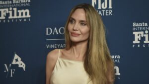 Angelina Jolie attends the Maltin Modern Master Award ceremony as part of Santa Barbara International Film Festival, Santa Barbara, U.S., Feb. 5, 2025. (AP Photo)