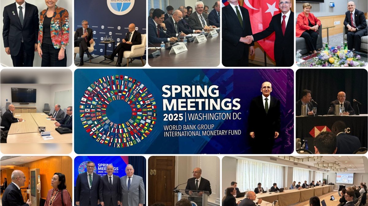 The combination of photos shows Treasury and Finance Minister Mehmet Şimşek during recent trip to Washington to attend spring meetings of International Monetary Fund and the World Bank. (DHA Photo)