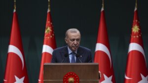 President Recep Tayyip Erdoğan delivers a speech after a Cabinet meeting in Ankara, Türkiye, April 28, 2025. (AA Photo)