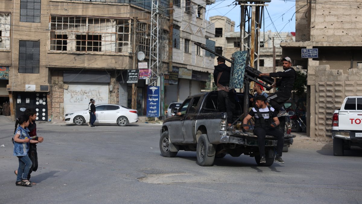 Syrian security forces secure the area following armed clashes in Jaramana town, near Damascus, Syria, April 29, 2025. (EPA Photo)
