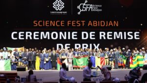 Winners of the science and technology festival pose together in Abidjan, Côte d'Ivoire, April 30, 2025. (Courtesy of TMV)