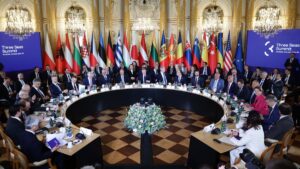 Participants, including Türkiye's Transport and Infrastructure Minister Abdulkadir Uraloğlu, attend the Three Seas Initiative Summit at the Royal Castle, Warsaw, Poland, April 29, 2025. (AA Photo)