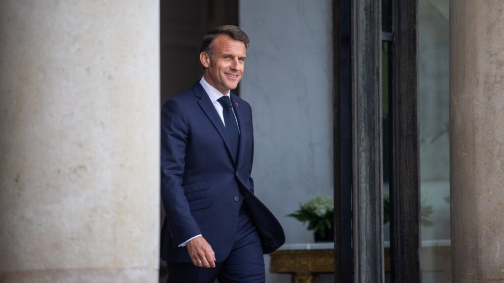 French President Emmanuel Macron at the Elysee Palace in Paris, France, May 5, 2025. (EPA Photo)