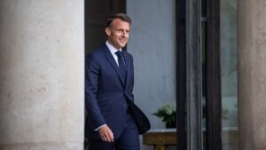 French President Emmanuel Macron at the Elysee Palace in Paris, France, May 5, 2025. (EPA Photo)