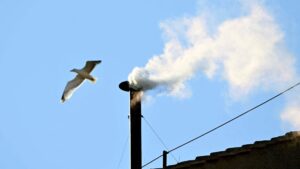 White smoke rises from the chimney of the Sistine Chapel signaling that cardinals elected a new pope during their conclave in the Vatican, May 8, 2025. (AFP Photo)