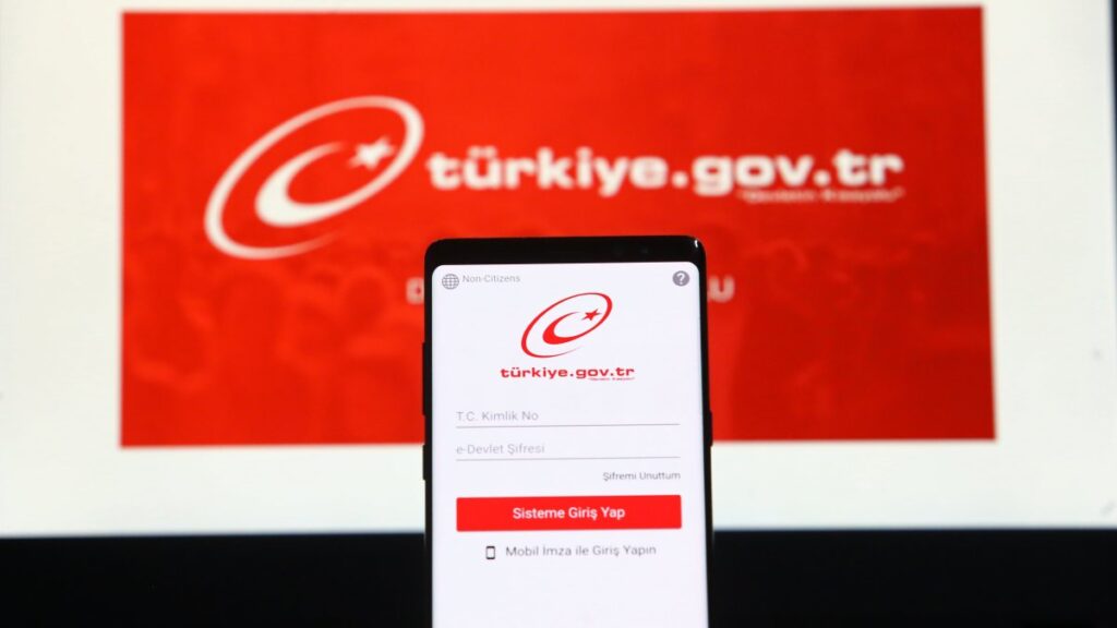 The e-Government Gateway website displayed on a laptop and smartphone screen, Istanbul, Türkiye. (Shutterswtcok Photo)