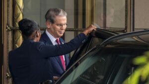 U.S. Secretary of Treasury Scott Bessent leaves his hotel to a meeting with China's officials on tariffs in Geneva, Switzerland, May 10, 2025. (AFP Photo)