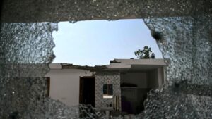 A shattered window of a house is pictured after cross-border shelling amid a surge in border tensions between India and Pakistan, Arnia, India, May 10, 2025. (AFP Photo)