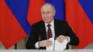 Russian President Vladimir Putin makes a statement to the media at the Kremlin in Moscow, Russia, May 11, 2025. (EPA Photo)
