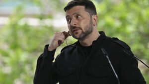Ukrainian President Volodymyr Zelenskyy attends a press conference in Kyiv on May 10, 2025. (AFP Photo)