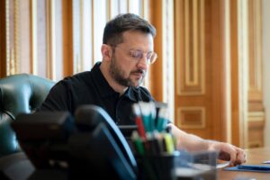 Ukranian President Volodymyr Zelenskyy seen working at his office in Kyiv, Ukraine, May 12, 2025. (DHA Photo)