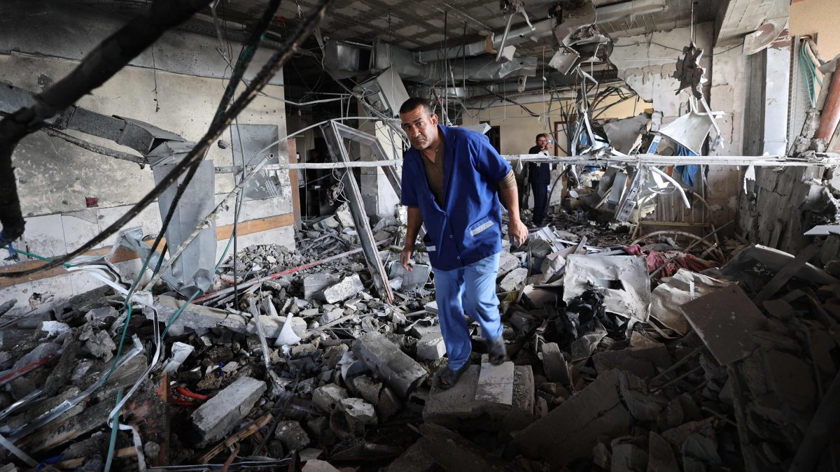 Palestinian hospital staff inspect the destruction inside Nasser hospital in Khan Younis, southern Gaza Strip, Palestine, May 13, 2025. (AFP Photo)