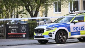 Police at the scene after a suspected shooting at Vaksala Square in Uppsala, Sweden, April 29, 2025. (EPA Photo)