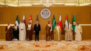Emir of Qatar Sheikh Tamim bin Hamad Al Thani, U.S. President Donald Trump, Saudi Crown Prince Mohammed Bin Salman and Bahrain's King Hamad bin Isa Al Khalifa attend a group photo session with Gulf Cooperation Council (GCC) leaders in Riyadh, Saudi Arabia, May 14, 2025. (Reuters Photo)