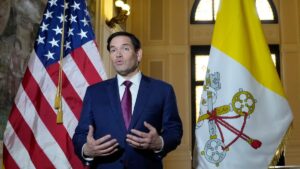 Marco Rubio speaks to the media during a meeting with the President of the Conference of Italian Bishops, Cardinal Matteo Zuppi at the U.S. Embassy to the Holy See, Rome, Italy, May 17, 2025. (AFP Photo)