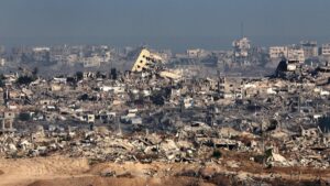 This picture taken from a position in southern Israel shows destroyed buildings in the Gaza Strip, May 20, 2025. (AFP Photo)