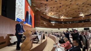 Health Minister Kemal Memişoğlu addresses the WHO assembly, Geneva, Switzerland, May 20, 2025. (AA Photo)