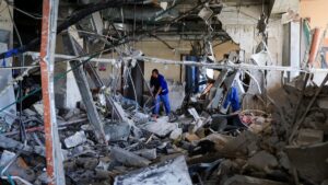 A person inspects Nasser Hospital, a part of which was damaged in an Israeli strike, in Khan Younis, southern Gaza Strip, May 13, 2025. (Reuters Photo)