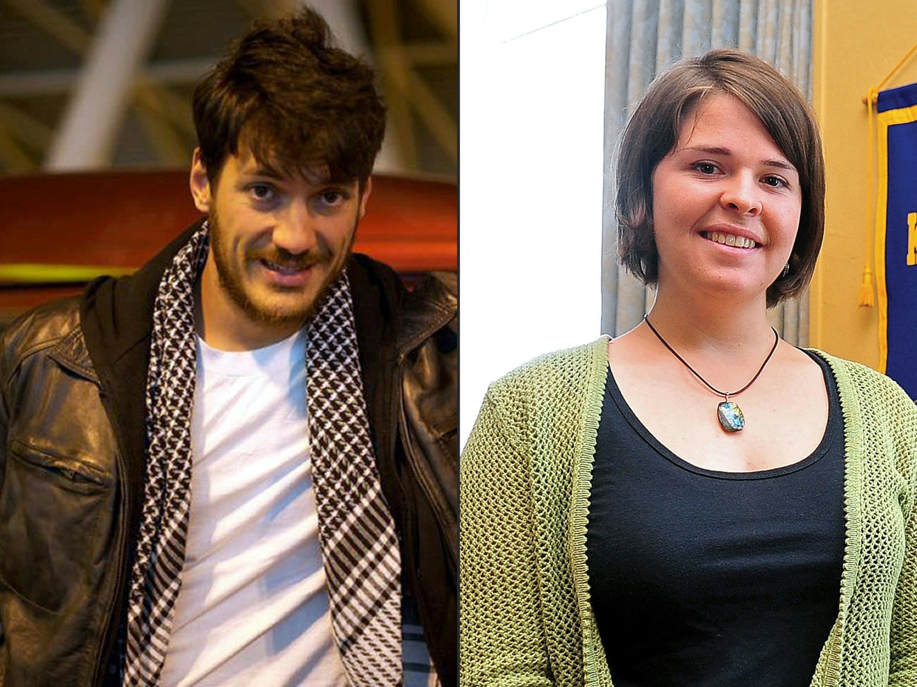 383819 Freelance photographer Austin Tice in Cairo in March 2012 (L) and Kayla Mueller in 2013 in Prescott, Arizona. Both went missing in Syria.