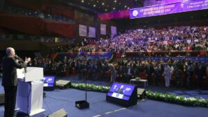 President Recep Tayyip Erdoğan addresses the Justice and Development Party's (AK Party) event, Istanbul, Türkiye, May 25, 2025. (AA Photo)