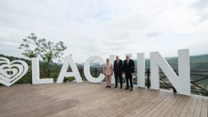 President Recep Tayyip Erdoğan, Azerbaijan's President Ilham Aliyev and Pakistan's Prime Minister Shahbaz Sherif in Lachin, Azerbaijan, May 28, 2025. (IHA Photo)