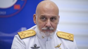 NATO Military Committee Chair Adm. Giuseppe Cavo Dragone speaks at a news briefing following the 18th Conference of the Chiefs of Staff of the Balkan Countries, at the Multinational Joint Warfare Center Command, Istanbul, Türkiye, May 28, 2025. (AA Photo)