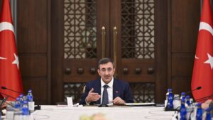 Vice President Cevdet Yılmaz speaks at a meeting in Ankara, Türkiye, May 29, 2025. (AA Photo)